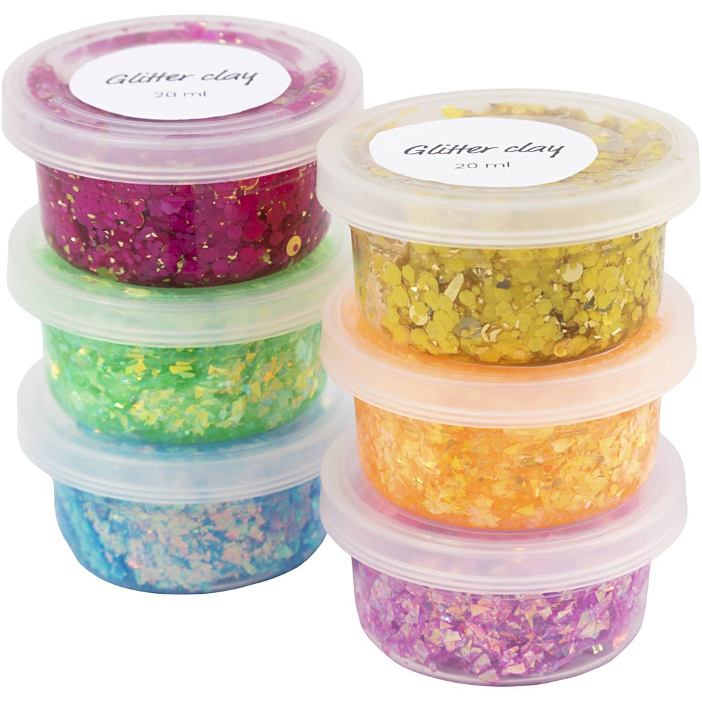 Glitterlera mixade färger 6-pack Creativ Company