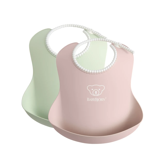 Pehmeä Ruokalappu 2-pack, Haaleanvihreä/Haaleanvaaleanpunainen, BabyBjörn