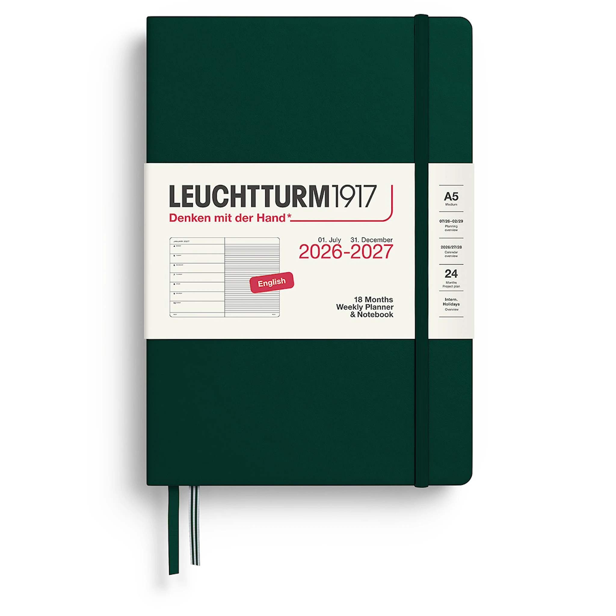 Tuotekuva ille Weekly Planner & Notebook 18m 26-27 A5 Forest Green Leuchtturm1917