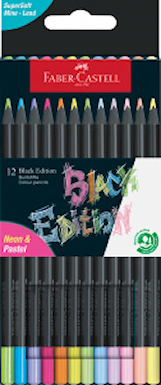 Black Edition -värikynät Pastelli + Neoni 12 kpl, Faber-Castell