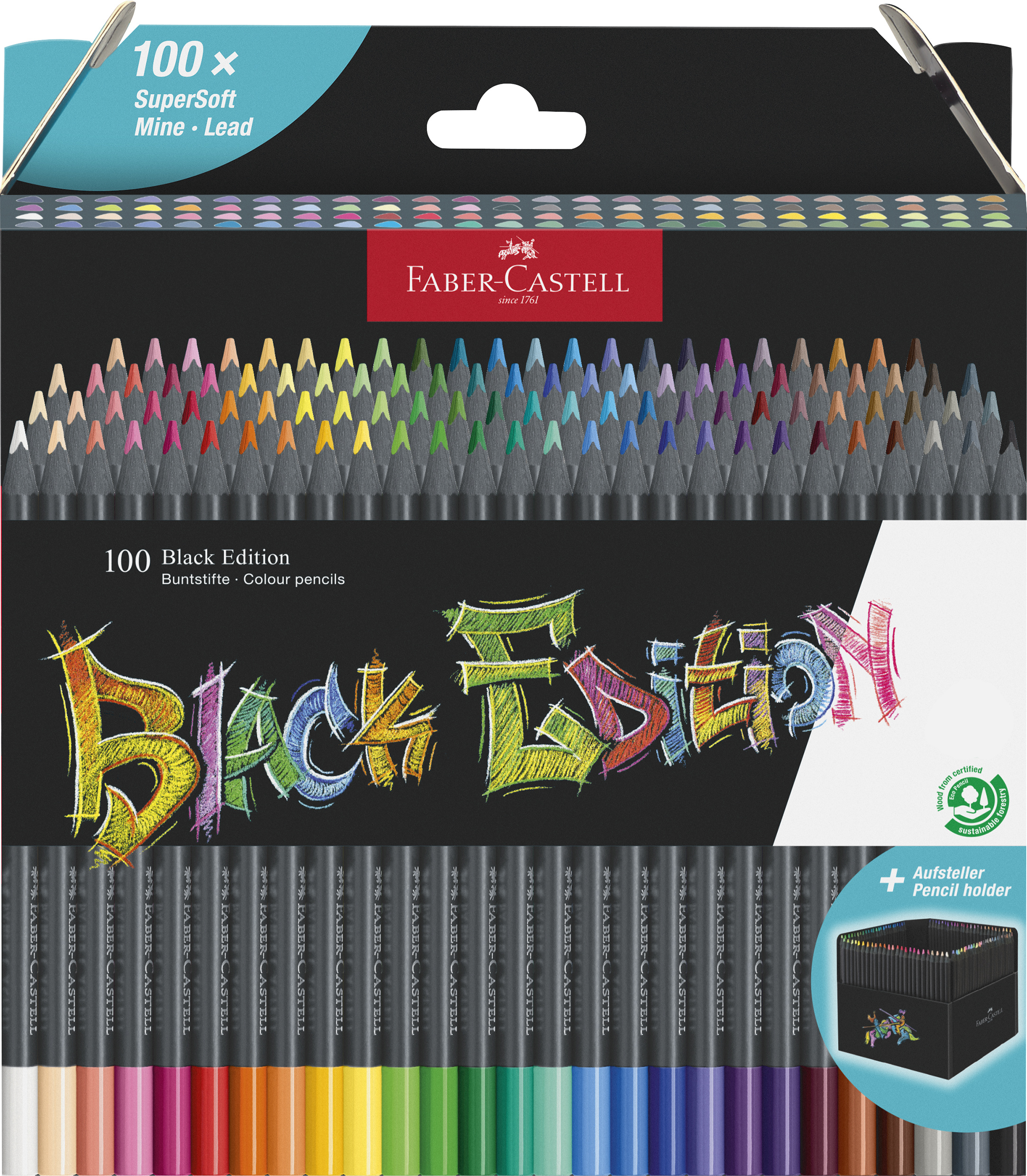 F&auml;rgpennor Black Edition Metallicf&auml;rger 100-pack med pennst&auml;ll Faber Castell