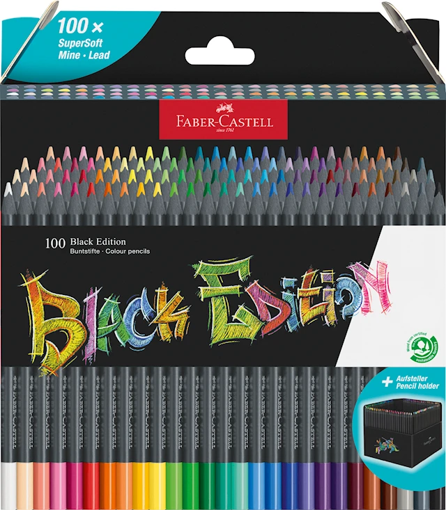 Färgpennor Black Edition Metallicfärger 100-pack med pennställ Faber Castell