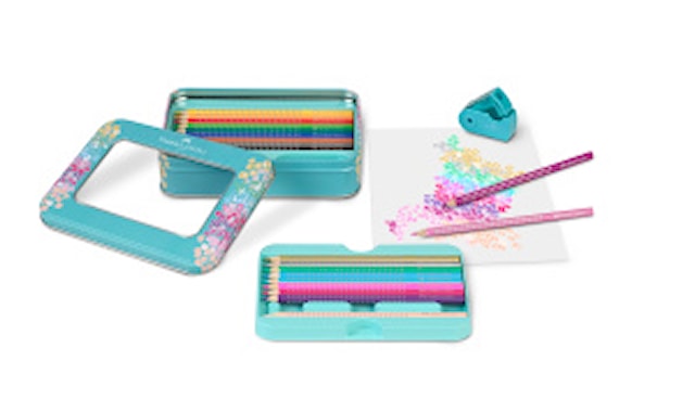 Produktbilde 5 for Fargeblyanter Sparkle i metalletui 20 stk. + blyantspisser Faber-Castell