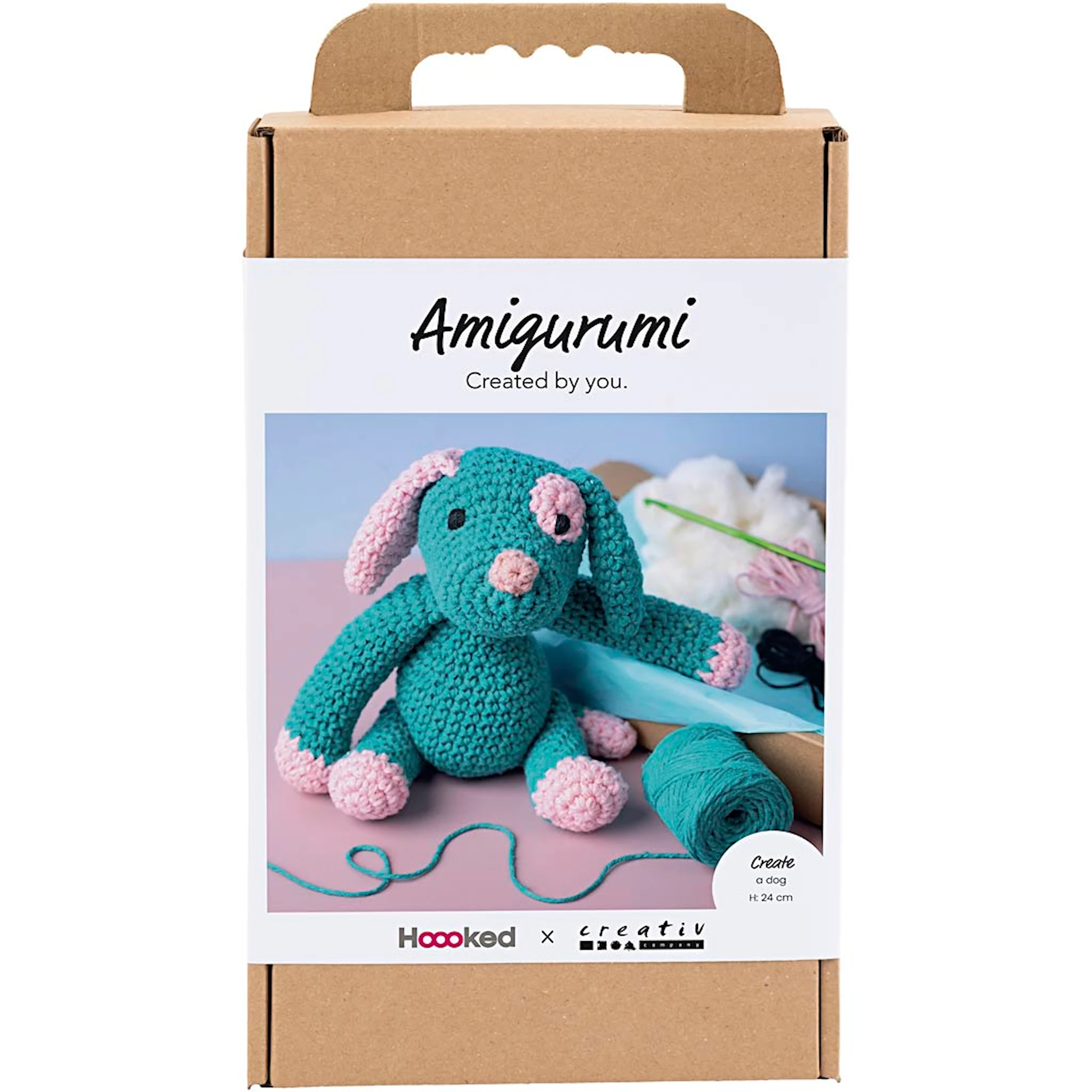 Tuotekuva ille Askartelusetti Amigurumi , Koiranpentu, pastellinpinkki, tumma turk., 1 pkk/ 1 pkt