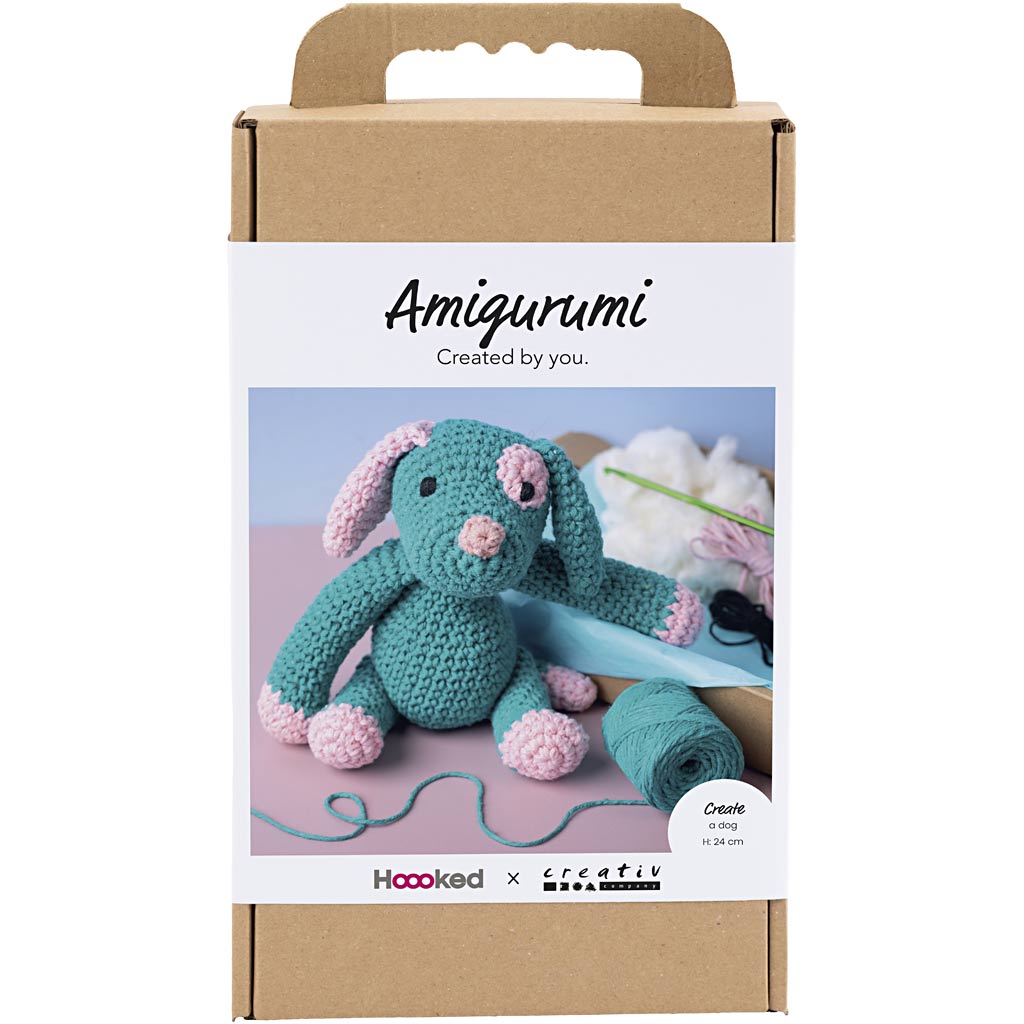 DIY Kit Amigurumi Valp pastellrosa & mörkturkos 1 förp