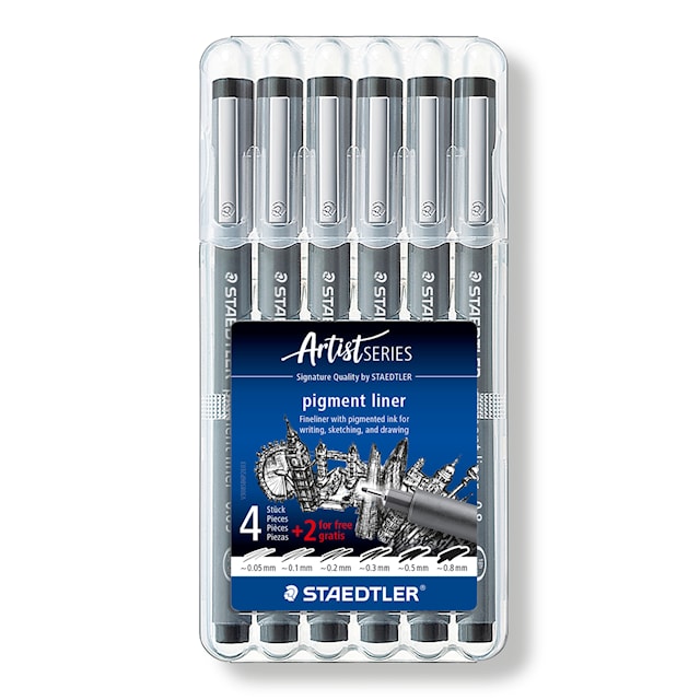 Produktbild 1 för Pigmentliner svart 6-p Staedtler