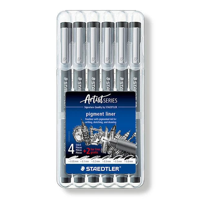Pigmentliner svart 6-p Staedtler