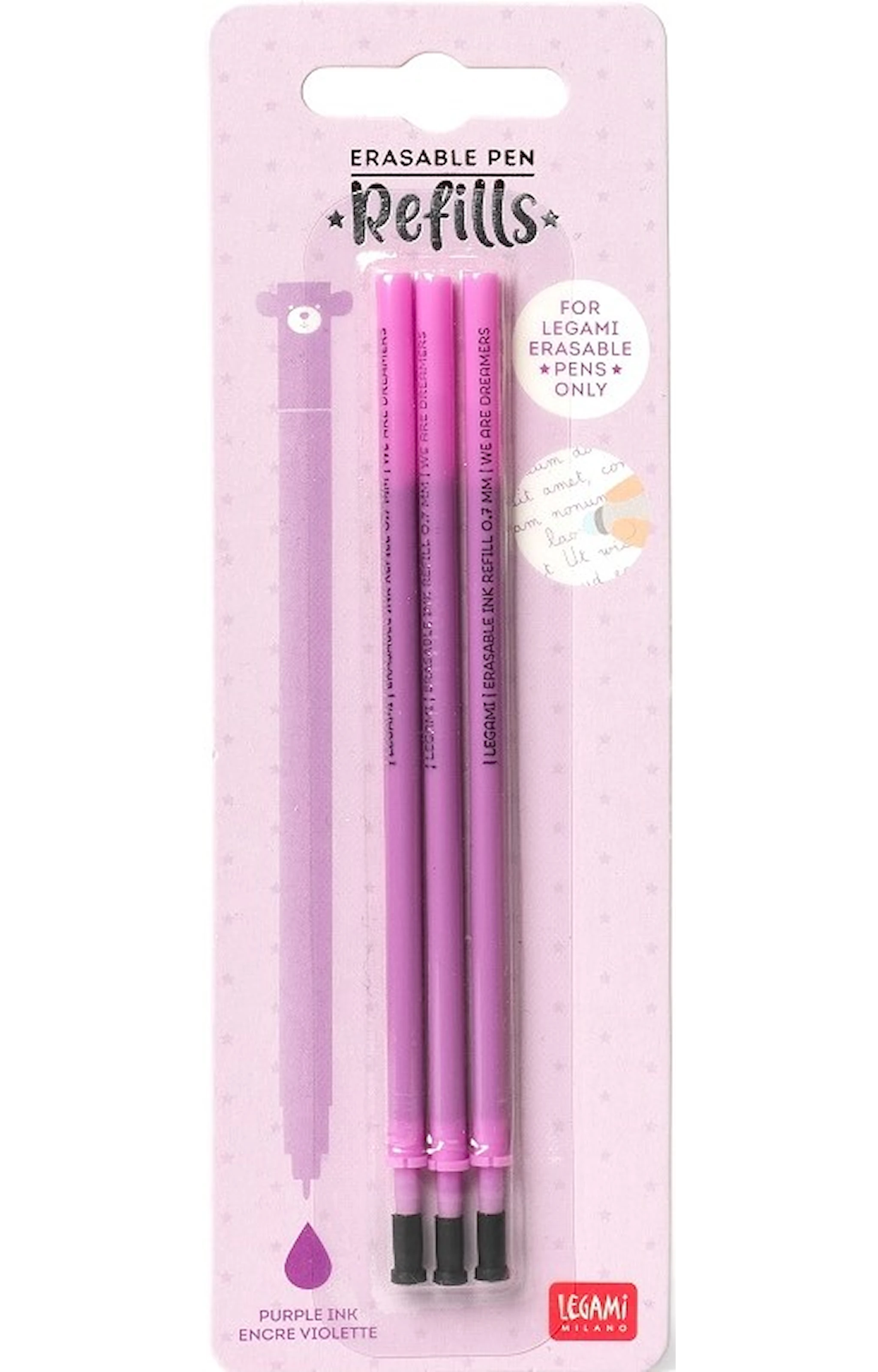 Produktbilde for Påfyllinger for Erasable gel pens, 3 stk., lilla