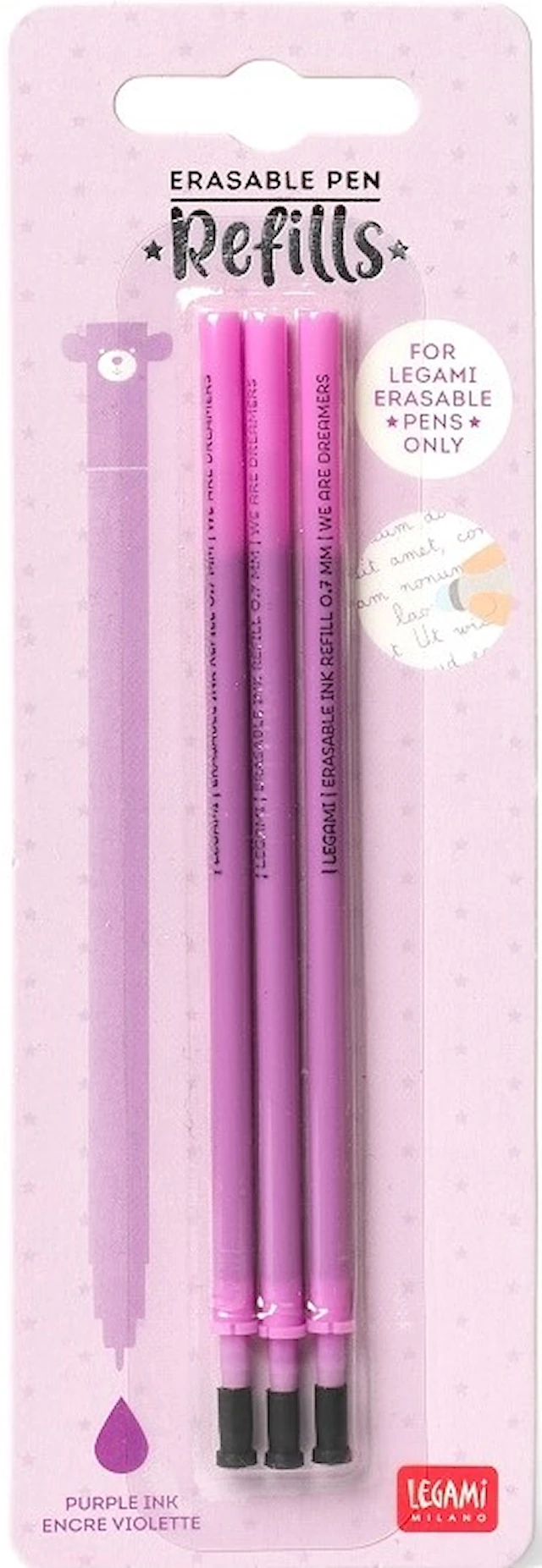 Täyttöpakkaus Erasable gel pen -kynille, 3 kpl, violetti