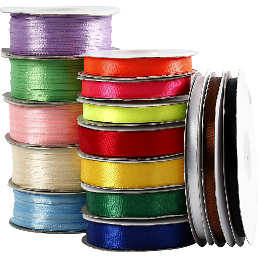 Satinband olika bredder och färger 3-19 mm 15-pack