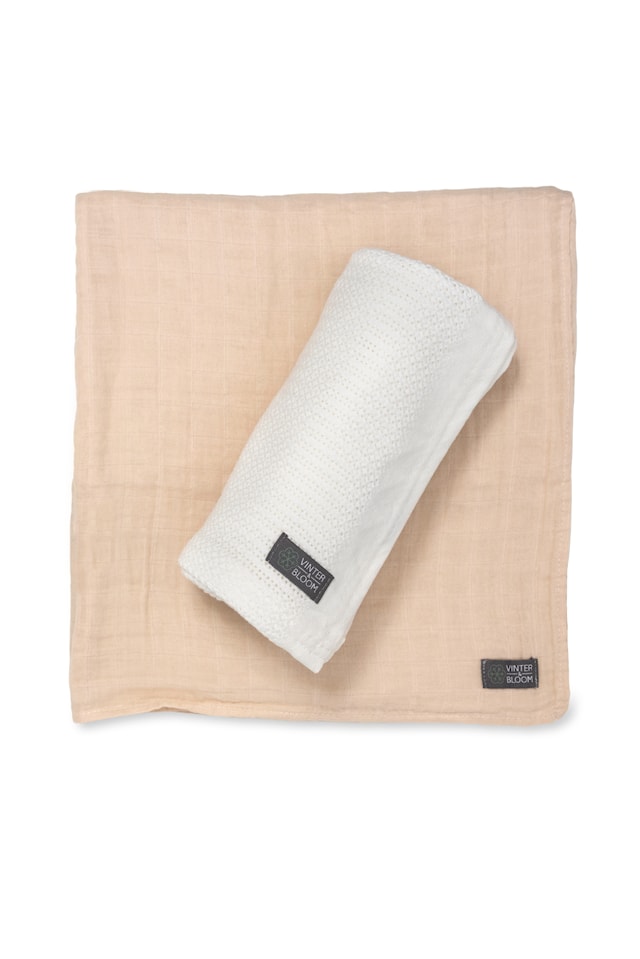 Tuotekuva 1 - Vauvan peitto Soft Grid Muslin ECO 2 kpl White/Beige Vinter & Bloom