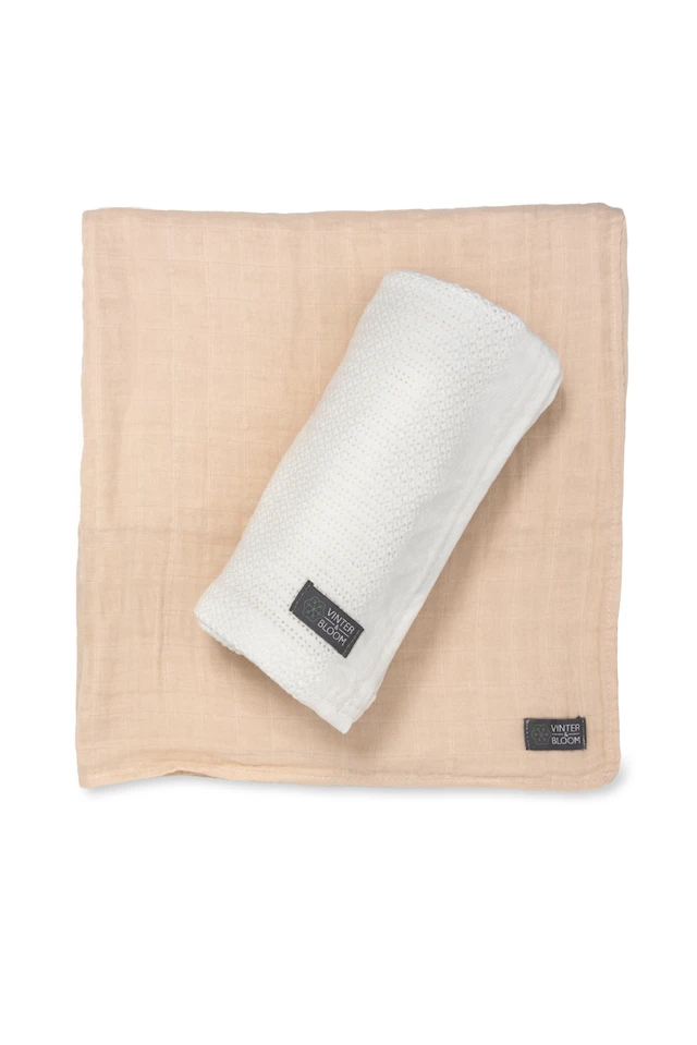 Vauvanpeitto Pehmeä Ruudukko ja Musliini 2 kpl Valkoinen/Beige Vinter & Bloom