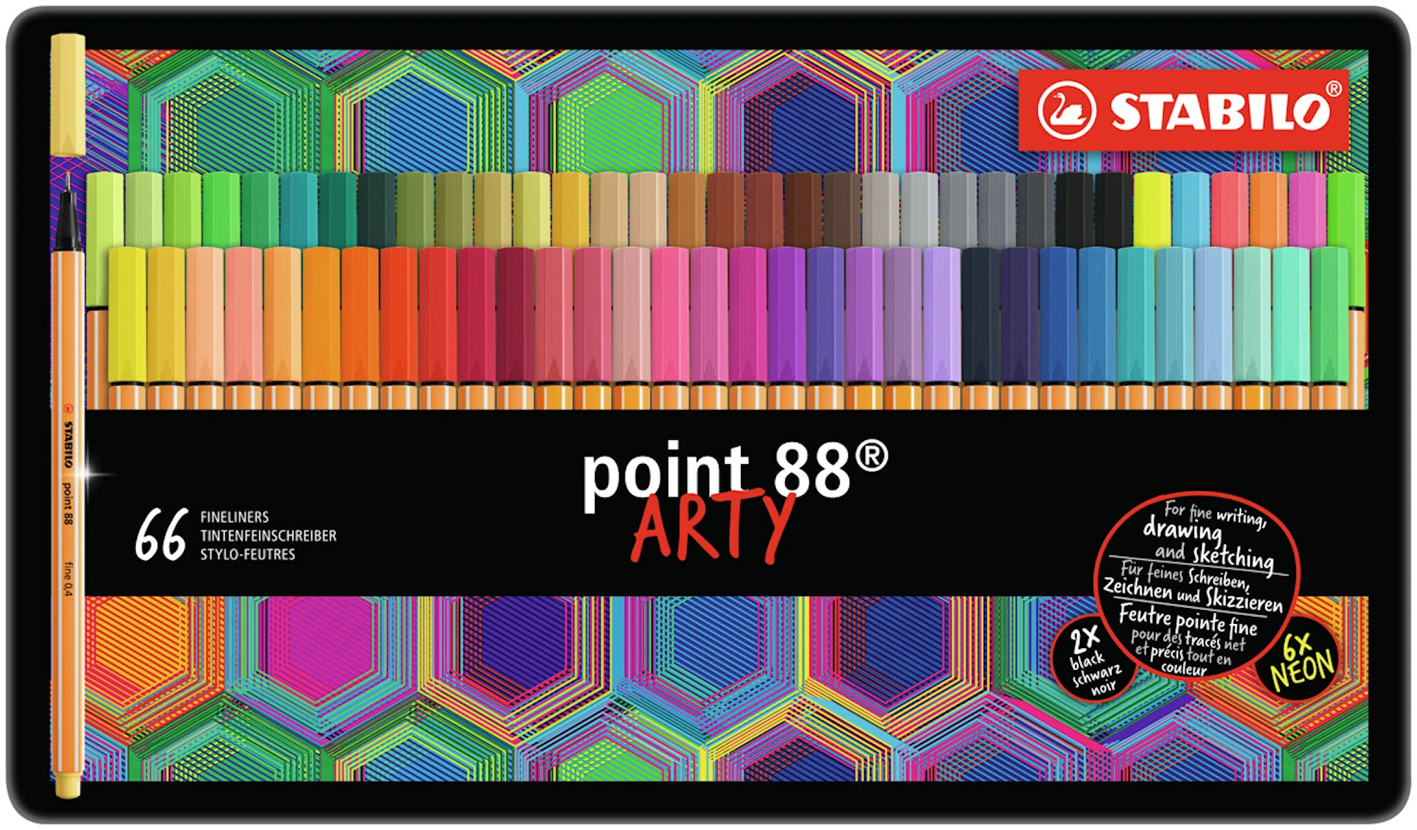 Tuotekuva ille Fineliner point 88 ARTY 66-kpl metallikotelossa Stabilo