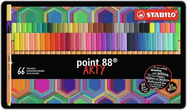 Fineliner point 88 ARTY 66-kpl metallikotelossa Stabilo