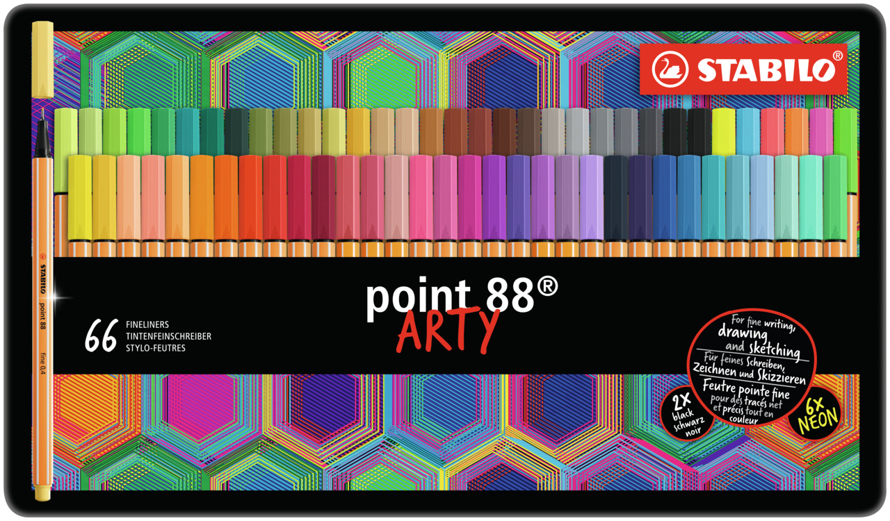 Fineliner Point 88 Arty 66-pack i metalletui STABILO