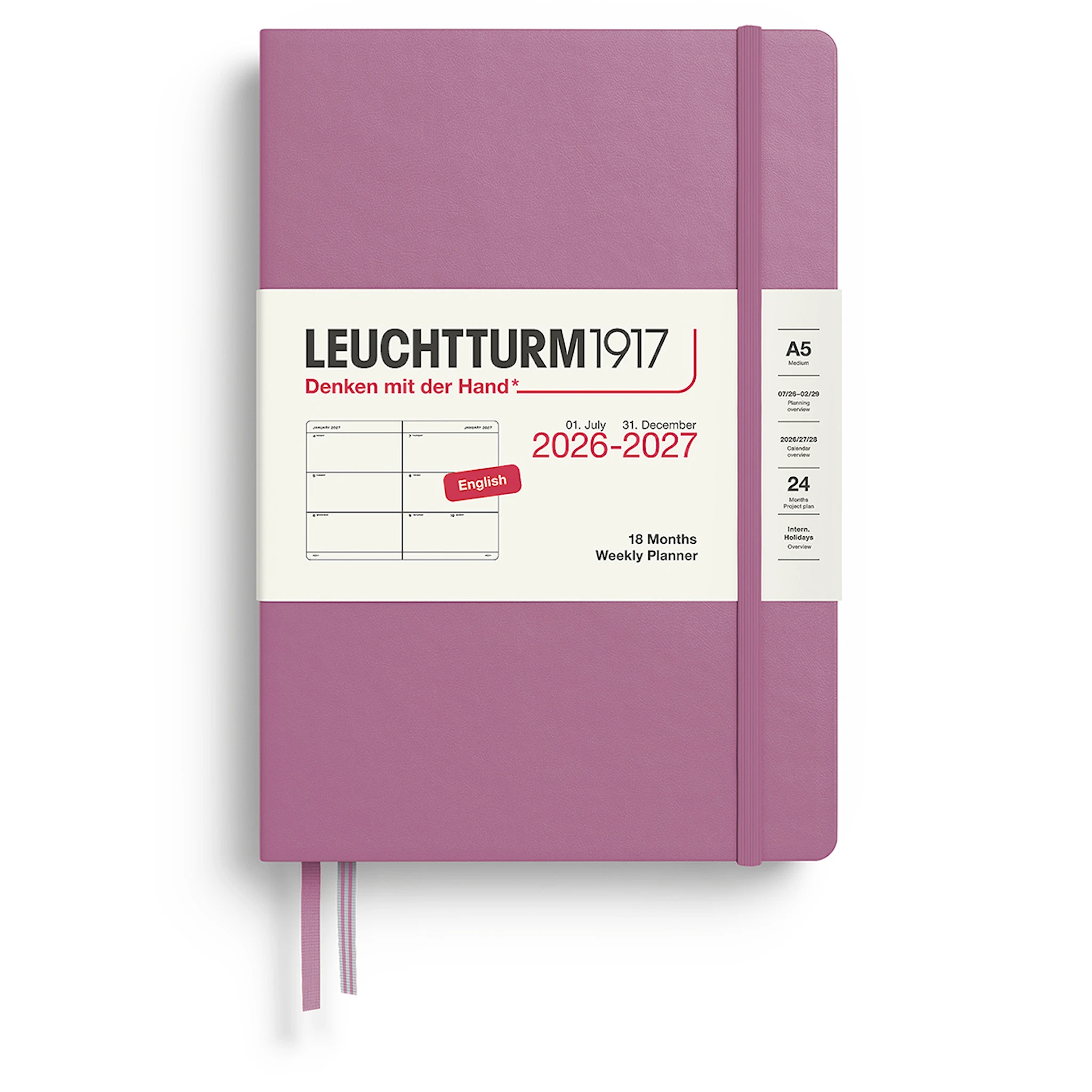 Tuotekuva ille Weekly Planner 18m 26-27 A5 Dusty Rose Leuchtturm1917