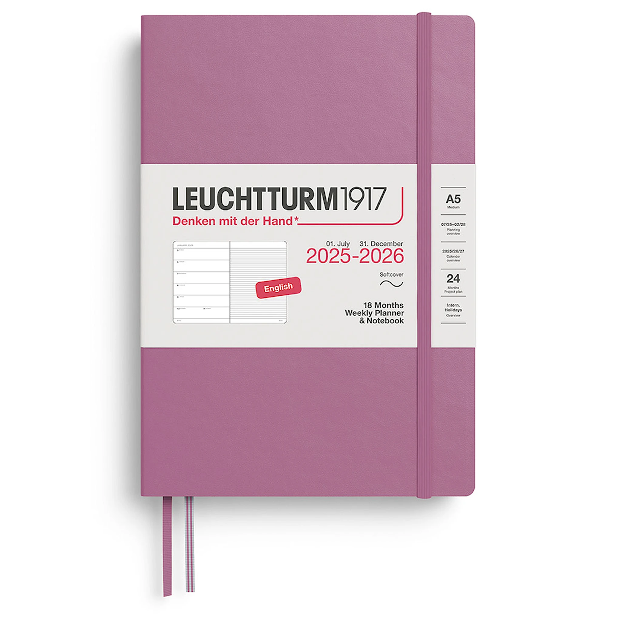 Tuotekuva ille Kalenteri A5 18kk 25–26 Viikkosuunnittelija/Muistikirja Soft Dusty Rose Leuchtturm1917