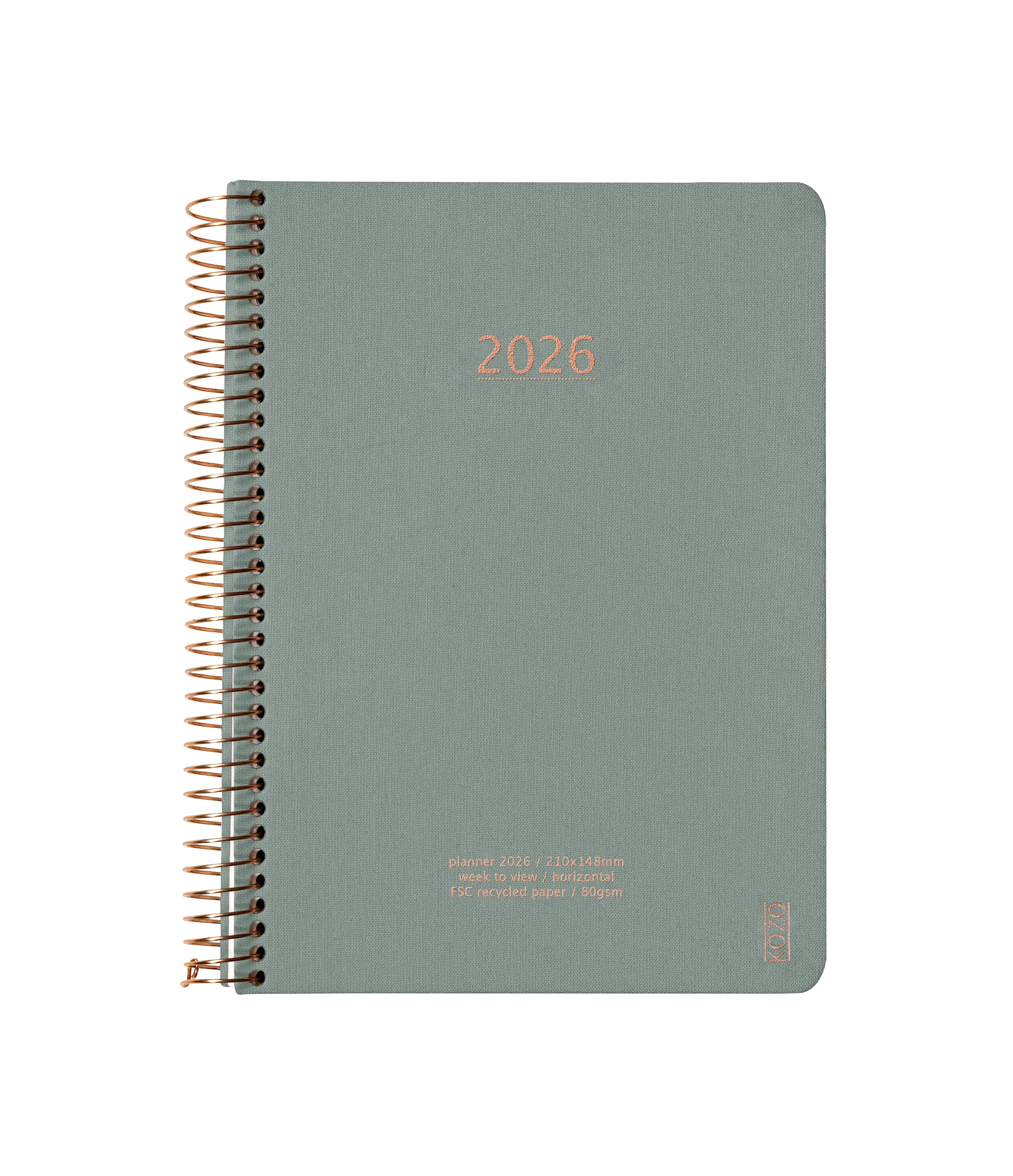 Produktbild för Kalender A5 2026 Vecka Per Uppslag Aloe Vera KOZO