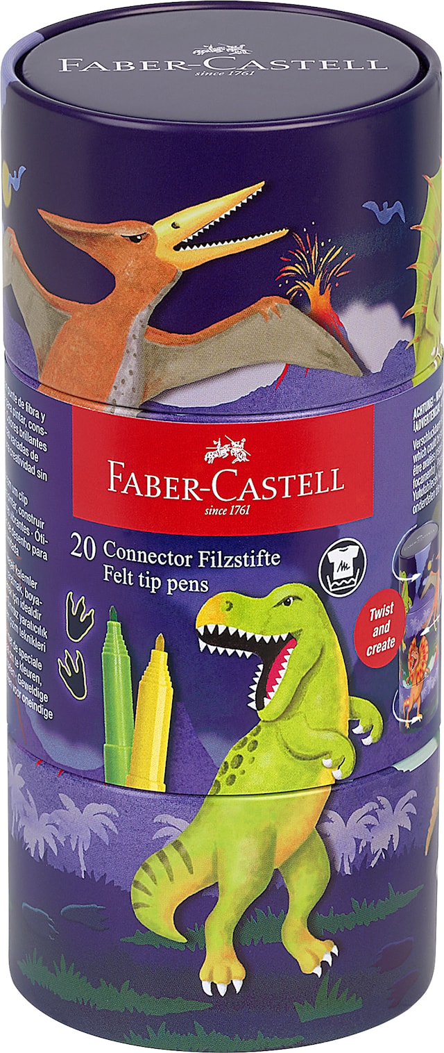 Tuotekuva 2 - Huopakynät Connector Dinosaur metallirasiassa 20 kpl Faber-Castell