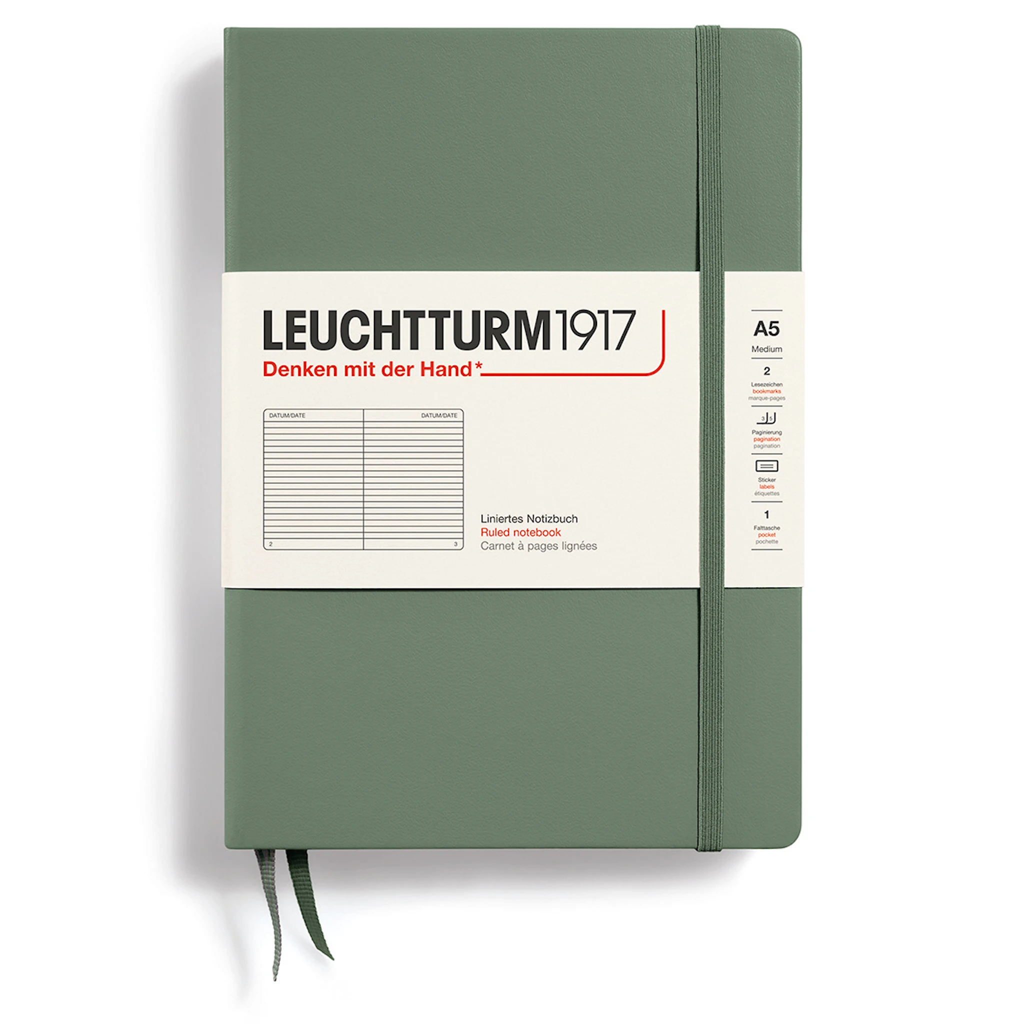 Tuotekuva ille Muistikirja A5 Kova Viivoitettu Oliivi Leuchtturm1917