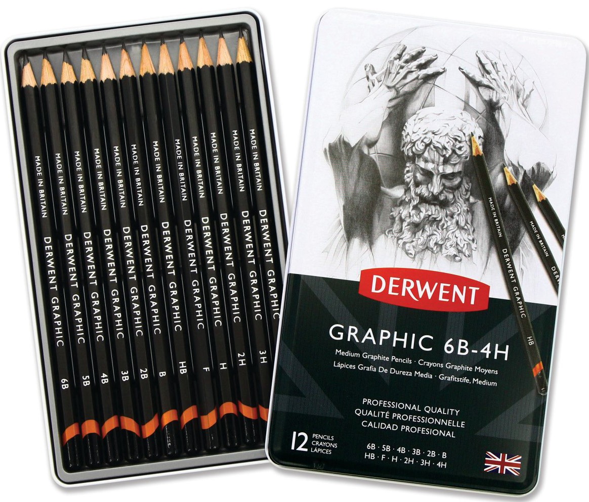 Skisspennor Graphic 12-pack i metalll&aring;da Derwent