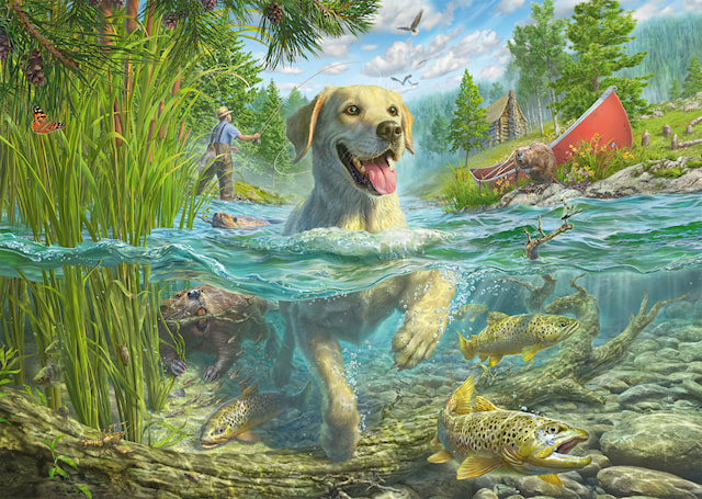 Tuotekuva 2 - Palapeli Yellow Labrador goes fishing 1000 palaa, Schmidt
