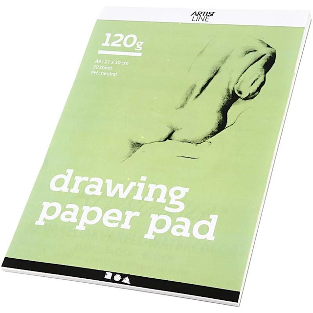 Tuotekuva 1 - Piirustusvihko, A4, arkki 210x297 mm, 120 g, valkoinen, 30 ark/ 1 kpl