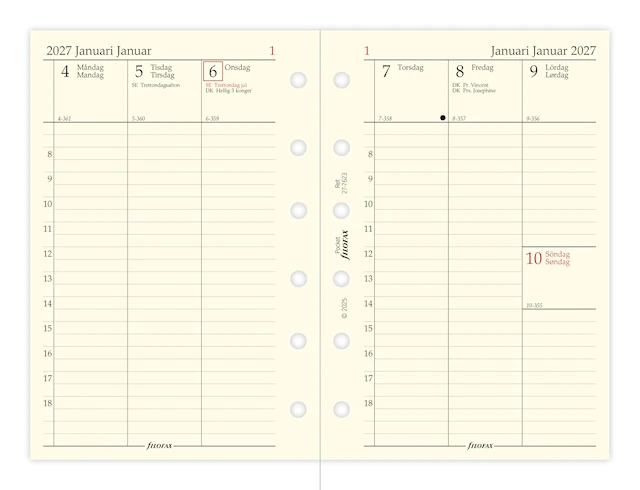 Pocket Refill 2027 Vecka/Uppslag Horisontell Filofax
