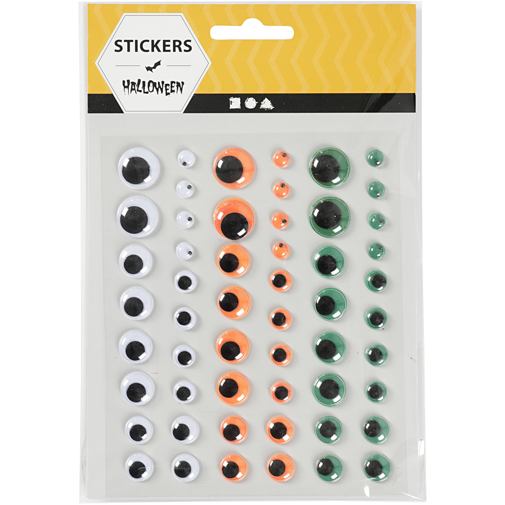 Rullögon grön, vit, orange olika storlekar 54-pack