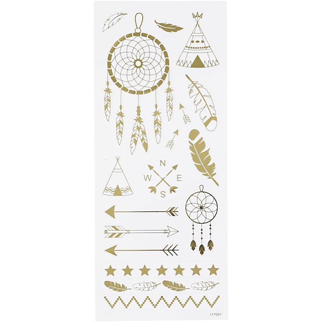 Produktbilde 1 for Stickers, indianer, ark 10x24 cm, ca. 17 stk., gull, 1 ark