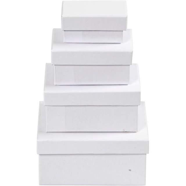 Tuotekuva 2 - Pahvirasialajitelma, Kork. 3,5+4,5+5,5+6,5 cm, koko 7,5x5 + 9,5x7 + 11,5x8,5 + 14x11 cm, valkoinen, 4 kpl/ 1 set