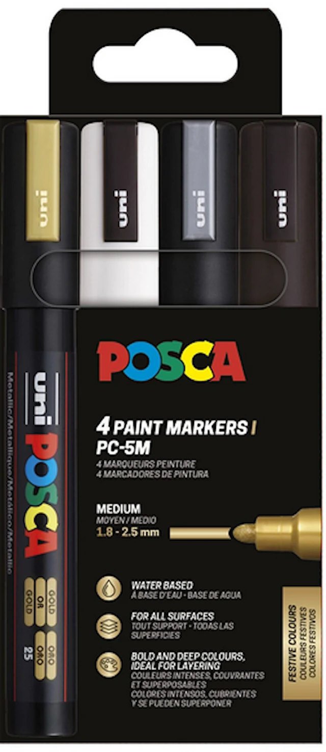 Posca Marker Set 4-p kulta, hopea, musta, valkoinen