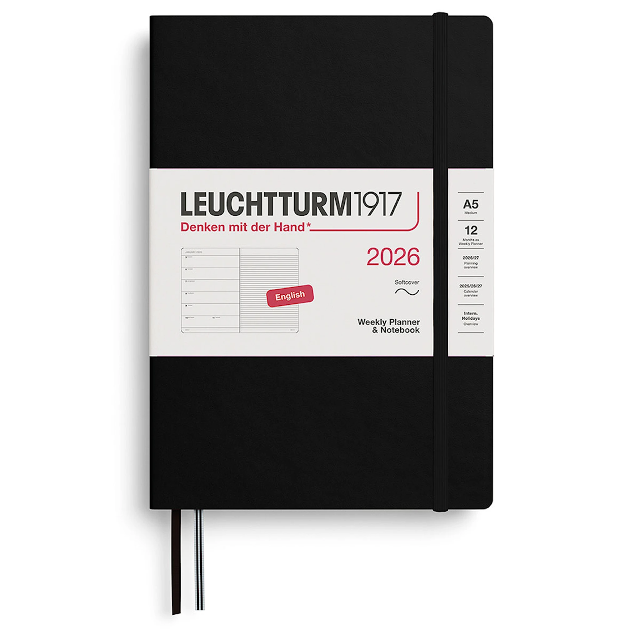 Tuotekuva ille Weekly Planner & Notebook 2026 A5 Soft Black Leuchtturm1917