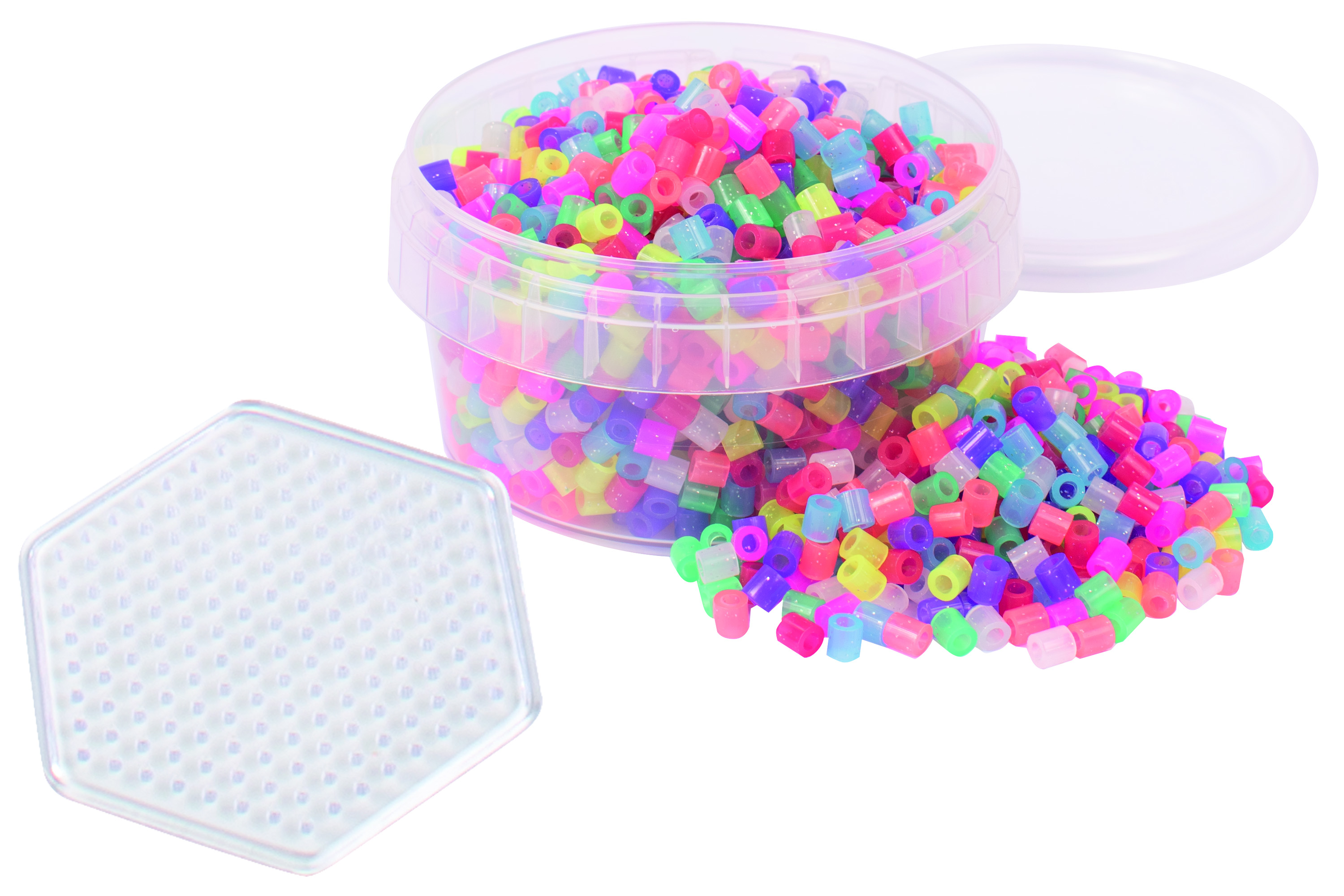 Rörpärlor Glitter 1000 st, Burk Med Platta Playbox