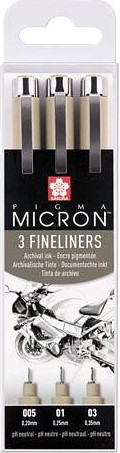 Sakura Pigma Micron fineliner Black  0.2 mm + 0.25 mm + 0.3 mm black 3-set