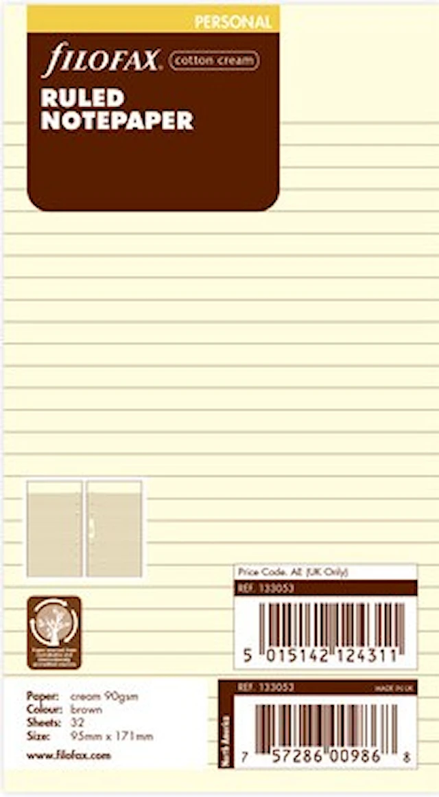 Muistiinpanolehtiöt Personal Viivoitettu Crème Filofax
