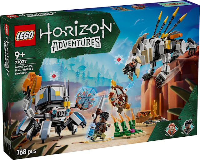 Tuotekuva 1 - Aloy ja Varl vastaan Kilpikipittäjä ja Sahahammas LEGO® Horizon (77037)