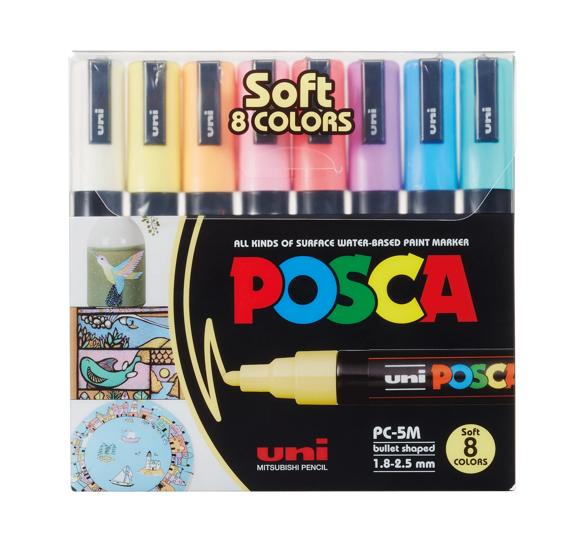 Produktbild för Posca Marker Set 8-p Soft Colors PC-5M Spets 1,8-2,5 mm