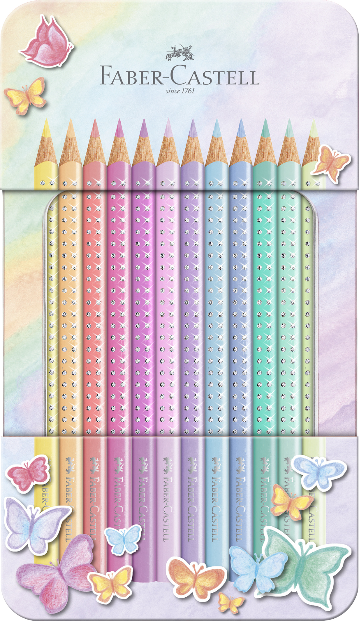 Färgpennor Sparkle Pastellfärger Metalletui, 12-p FSC, Faber-Castell