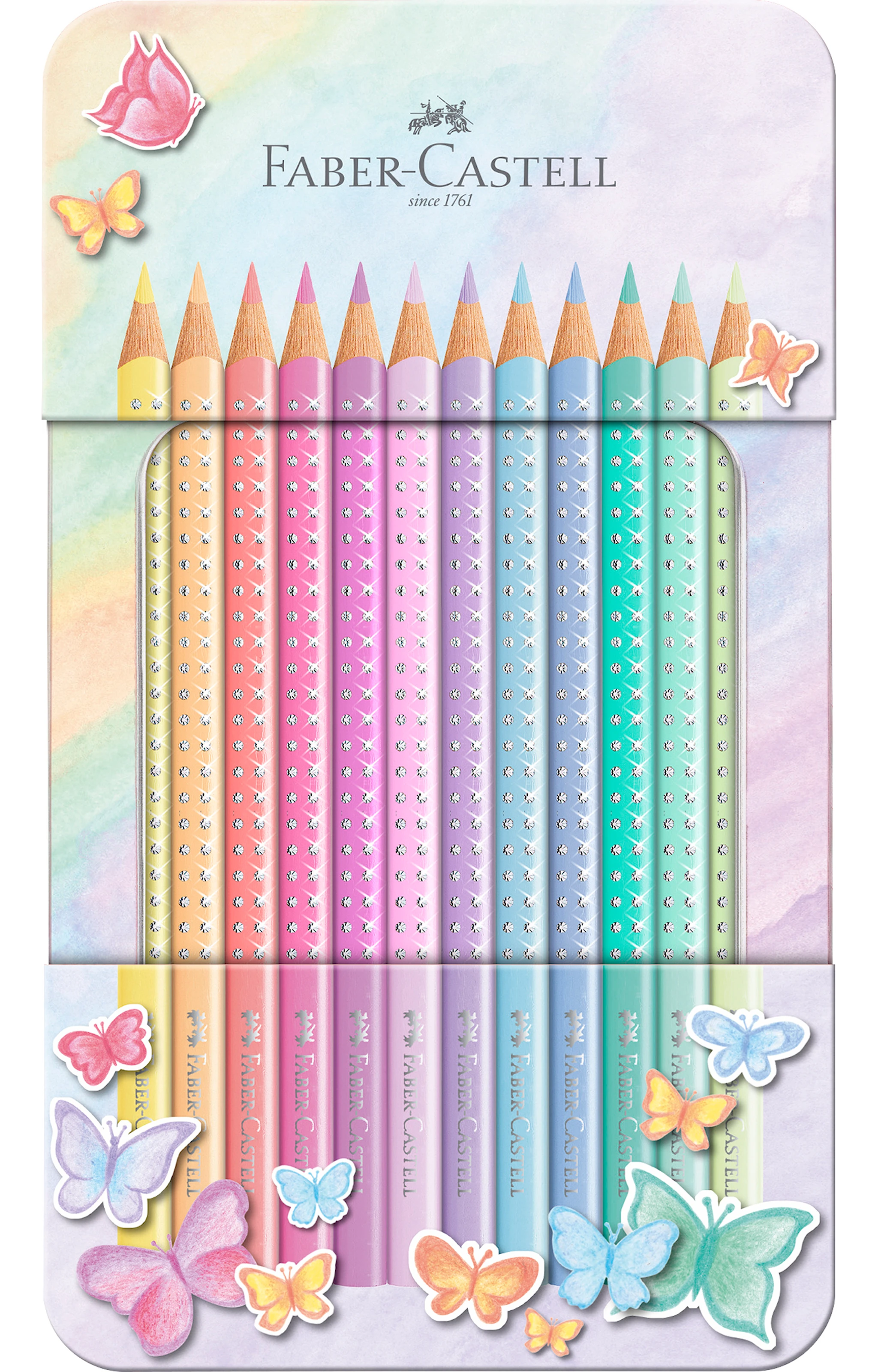 Produktbild för Färgpennor Sparkle Pastellfärger Metalletui, 12-p FSC, Faber-Castell