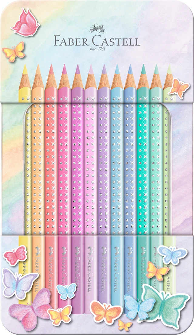 Väriliidut Sparkle Pastellivärit Metallilaatikko, 12 kpl FSC, Faber-Castell