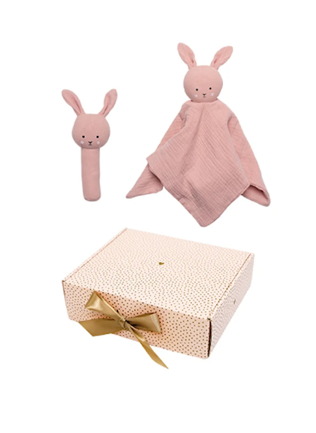 Babypresent Bunny Skallra och Snuttefilt Rosa Jabadabado