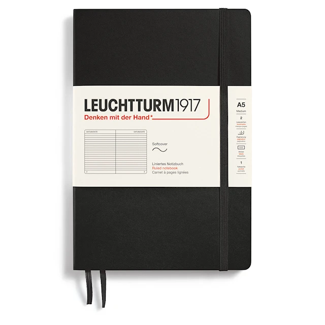 Muistikirja A5 Pehmeäkantinen Linjattu Musta Leuchtturm1917