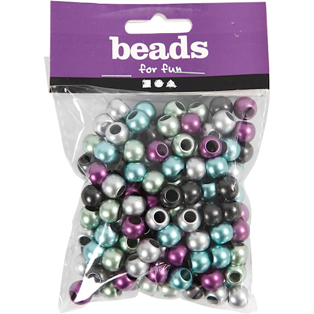Produktbilde 2 for Kongoperler, dia. 10 mm, hullstr. 4 mm, ca. 145 stk., metallic farger, 60 g, 125 ml/ 1 pk.