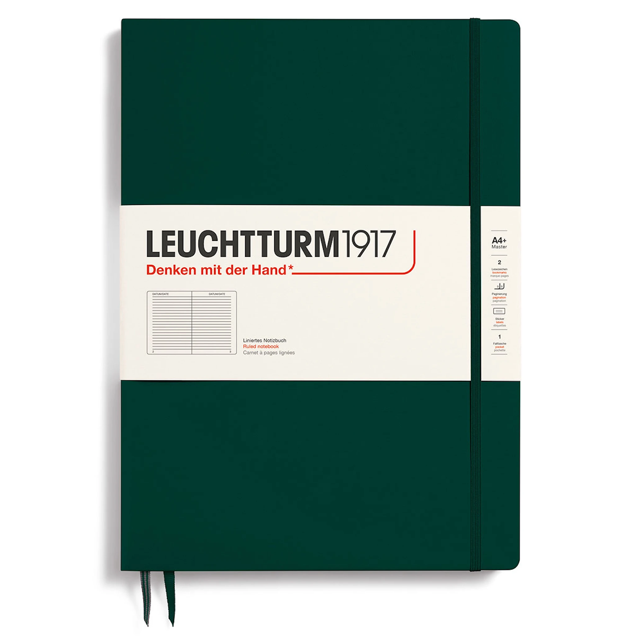 Tuotekuva ille Muistikirja A4+ Slim Viivattu Metsänvihreä Leuchtturm1917