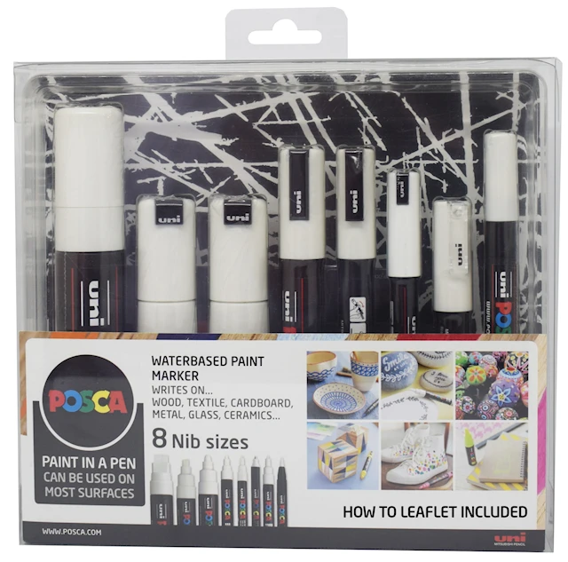Posca Marker Set "White edition" 8 kpl Eri Kärkikokoja Valkoisina