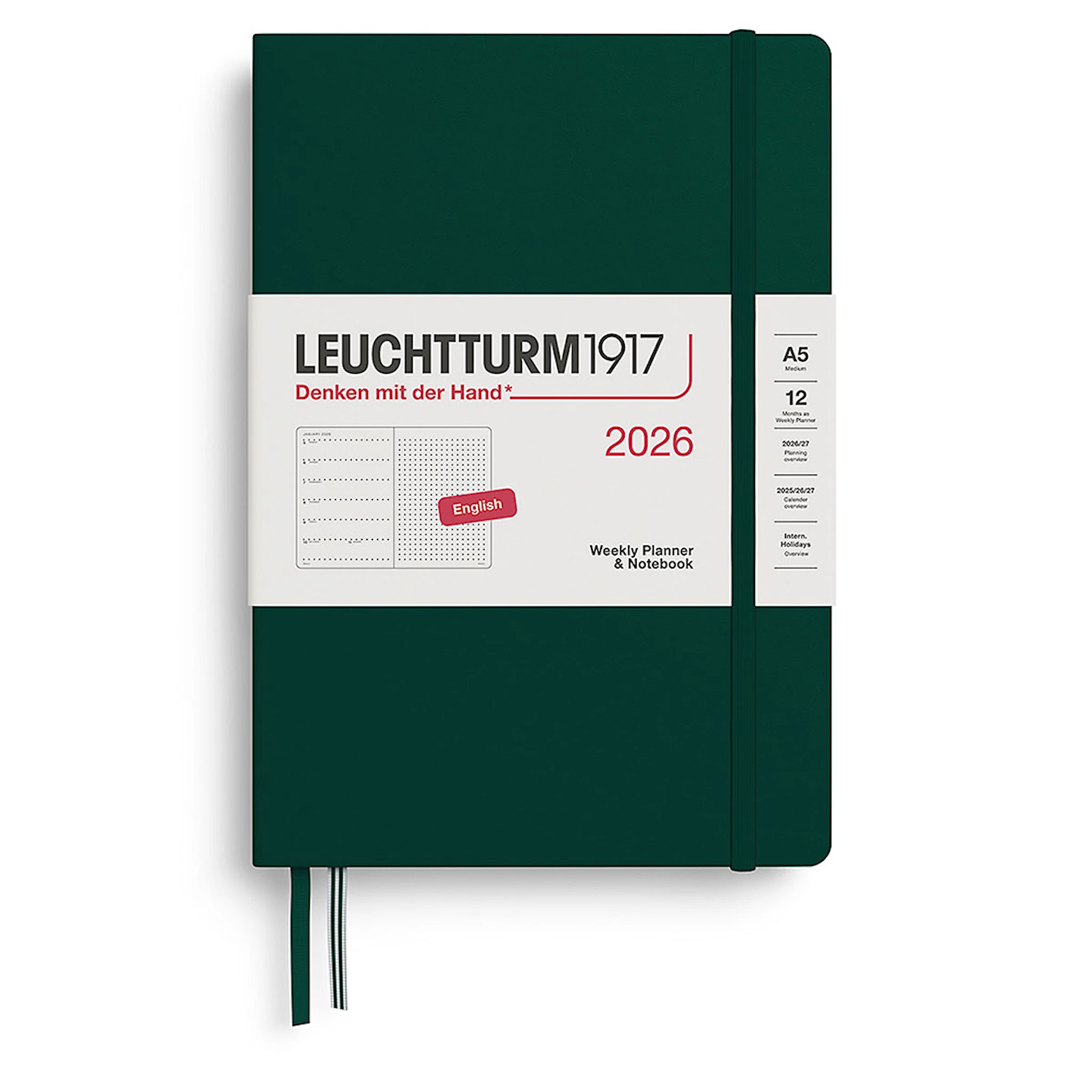 Tuotekuva ille Weekly Planner & Notebook Dotted 2026 A5 Hard Forest Green Leuchtturm1917
