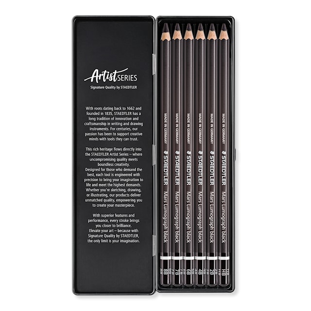 Produktbilde 2 for Kunstnerblyanter Mars Lumograph Black 6-pack Premium Staedtler