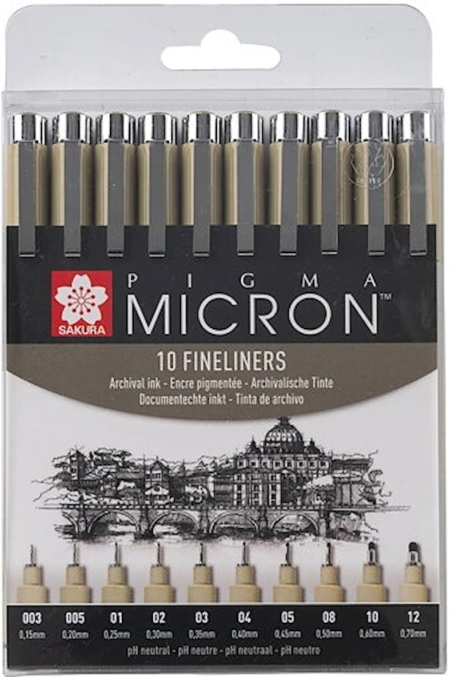 Sakura Pigma Micron Fineliner Black 10-set
