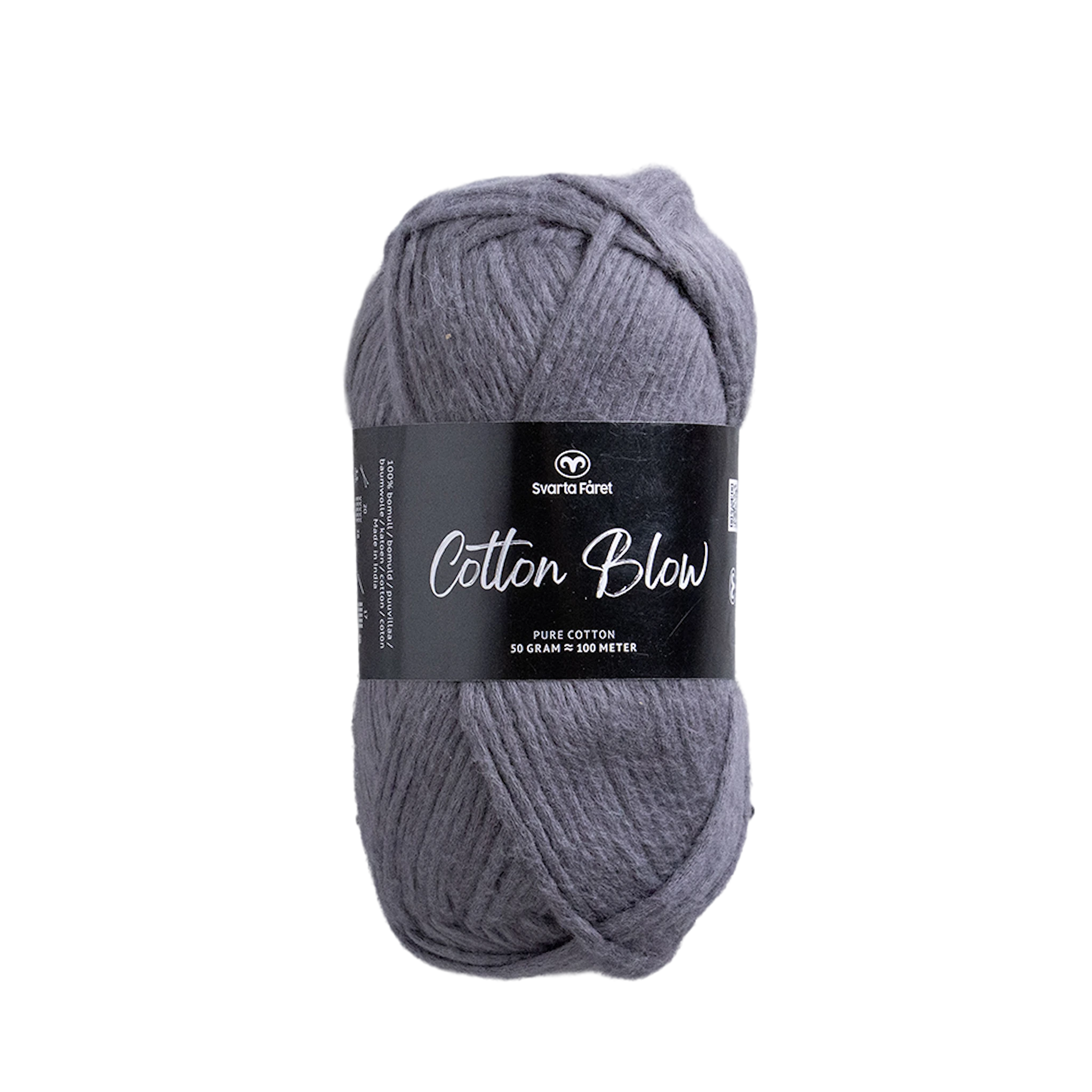 Produktbild för Cotton Blow Bomullsgarn 50 g Ash Tag 003 Svarta Fåret